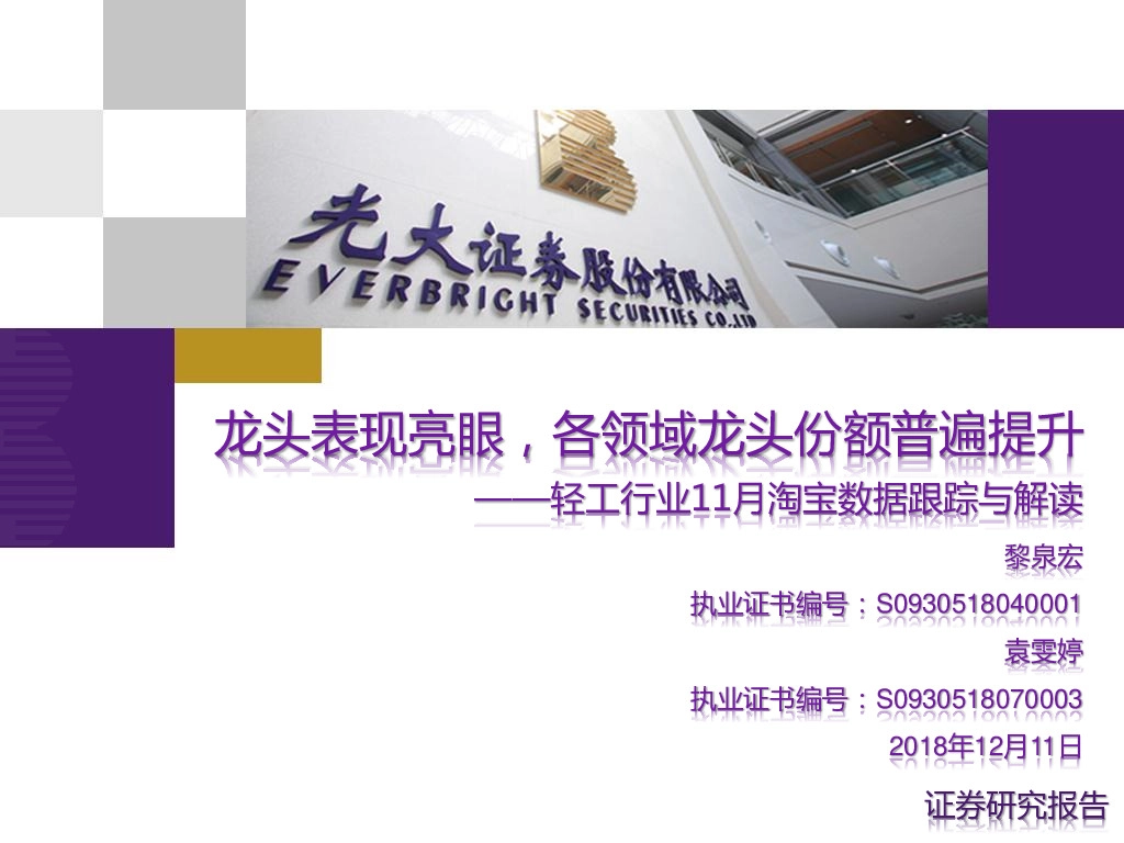 轻工行业11月淘宝数据跟踪与解读：龙头表现亮眼，各领域龙头份额普遍提升