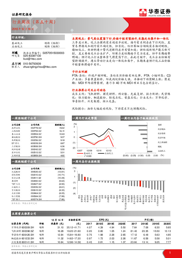 基础化工：行业周报（第五十周）