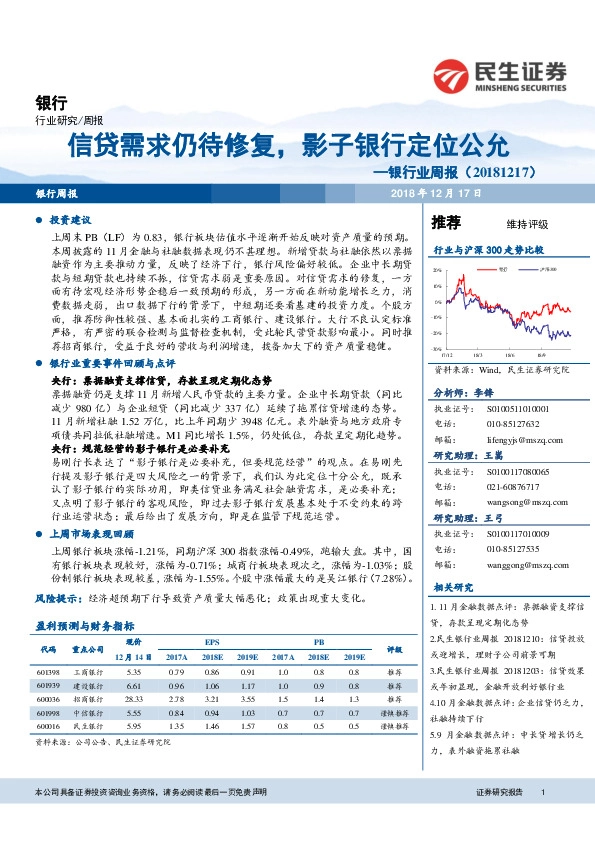 银行业周报：信贷需求仍待修复，影子银行定位公允