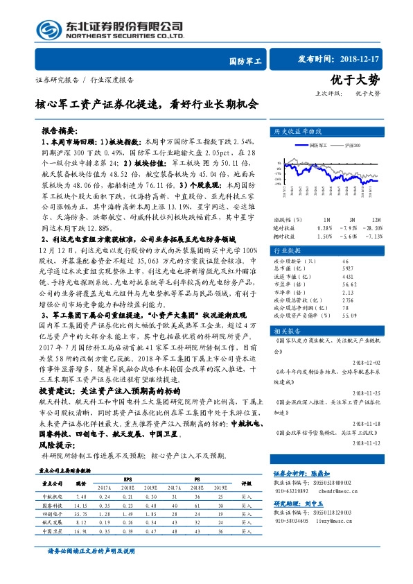 国防军工行业深度报告：核心军工资产证券化提速，看好行业长期机会