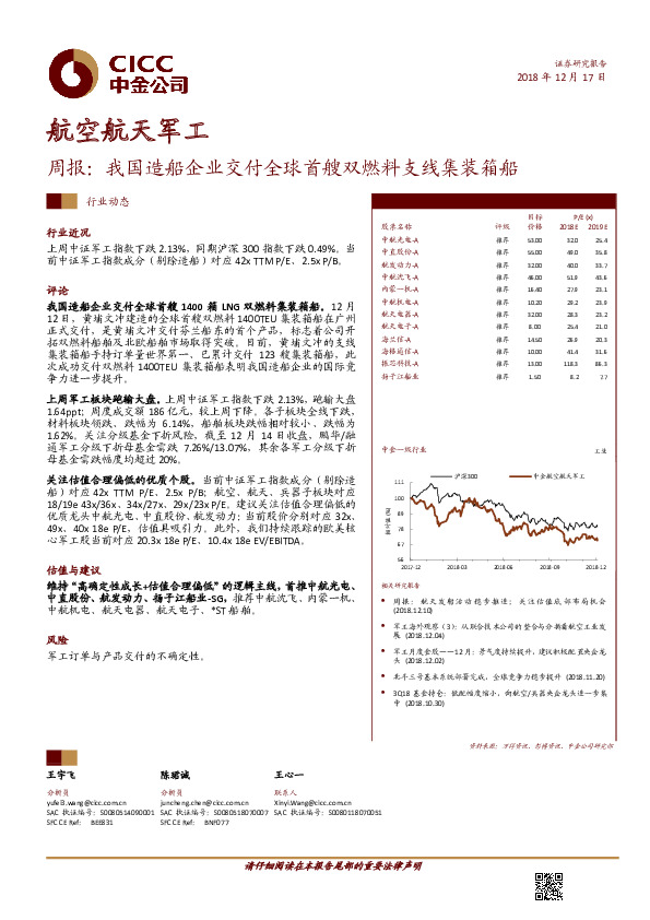 航空航天军工周报：我国造船企业交付全球首艘双燃料支线集装箱船