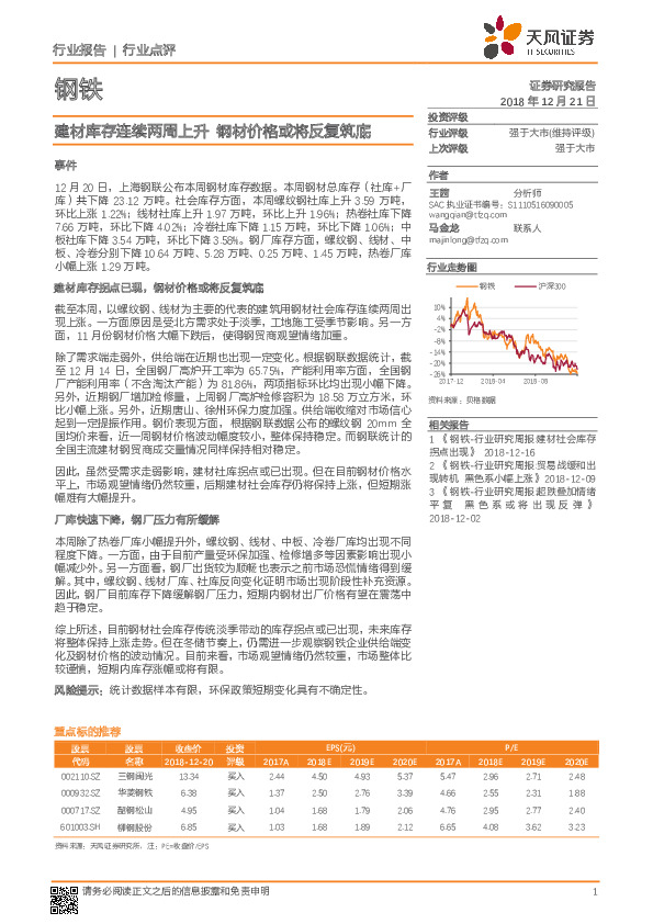 钢铁行业点评：建材库存连续两周上升，钢材价格或将反复筑底