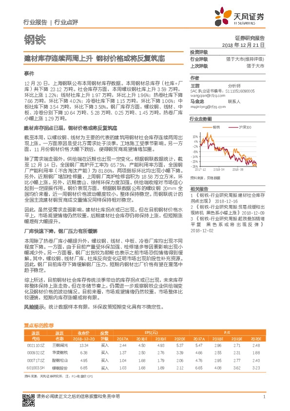 钢铁行业点评：建材库存连续两周上升，钢材价格或将反复筑底