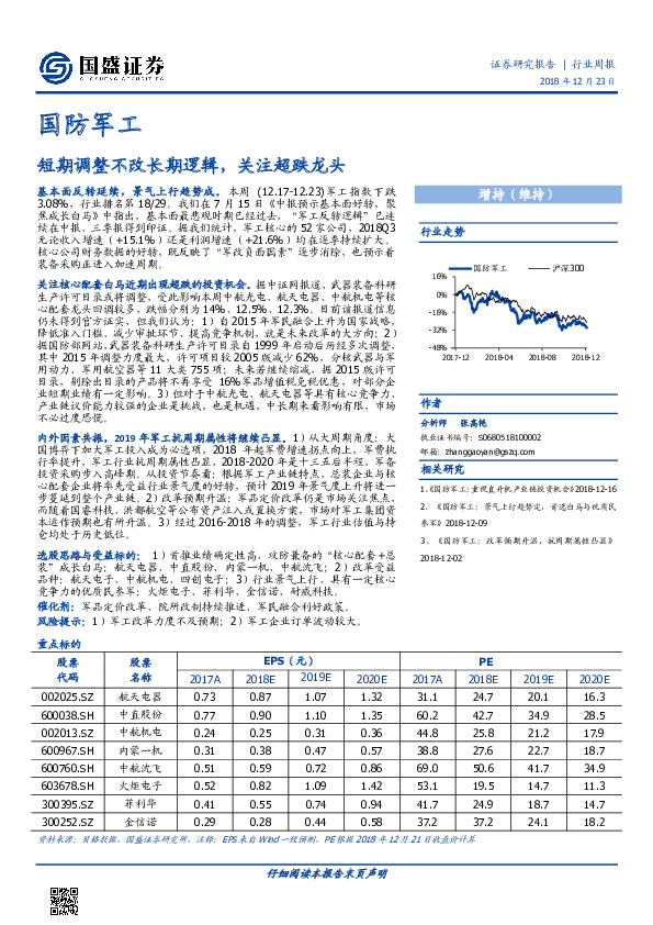 国防军工行业周报：短期调整不改长期逻辑，关注超跌龙头
