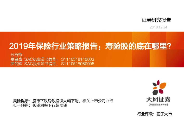 2019年保险行业策略报告：寿险股的底在哪里？