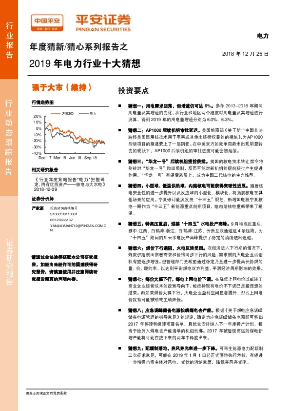 年度猜新/猜心系列报告之2019年电力行业十大猜想