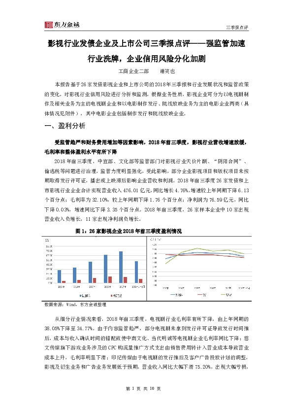 影视行业发债企业及上市公司三季报点评：强监管加速行业洗牌，企业信用风险分化加剧