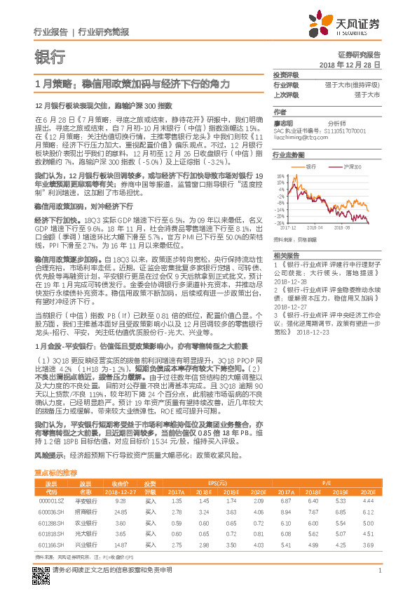 银行：1月策略：稳信用政策加码与经济下行的角力