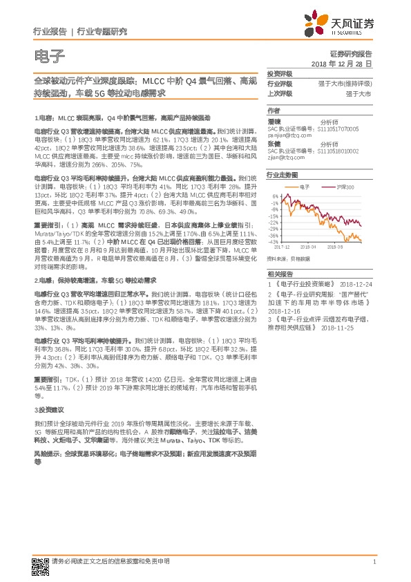 全球被动元件产业深度跟踪：MLCC中阶Q4景气回落、高规持续强劲，车载5G等拉动电感需求