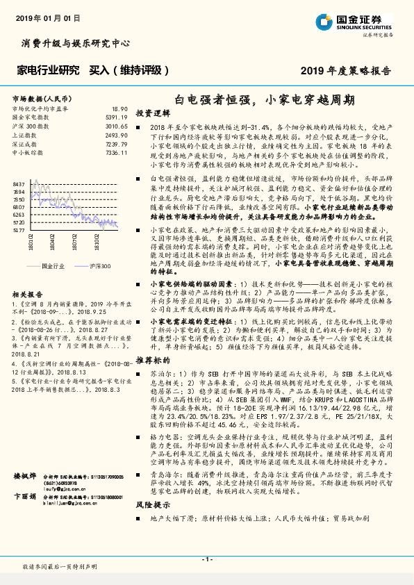 2019年度策略报告：白电强者恒强，小家电穿越周期
