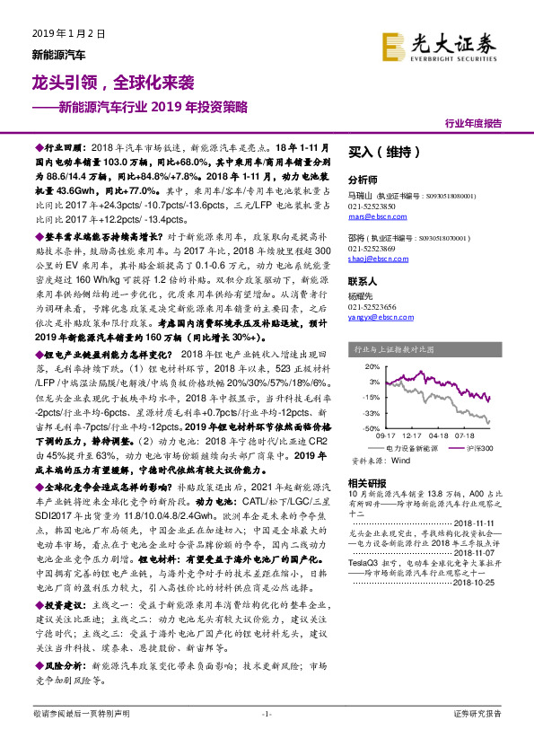 新能源汽车行业2019年投资策略：龙头引领，全球化来袭