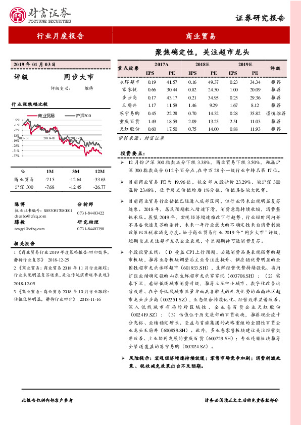 商业贸易行业月度报告：聚焦确定性，关注超市龙头