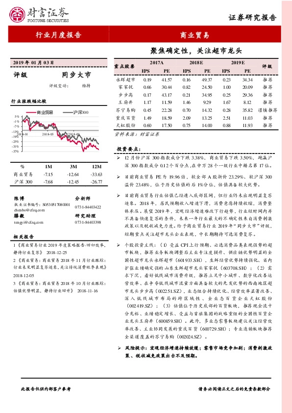 商业贸易行业月度报告：聚焦确定性，关注超市龙头