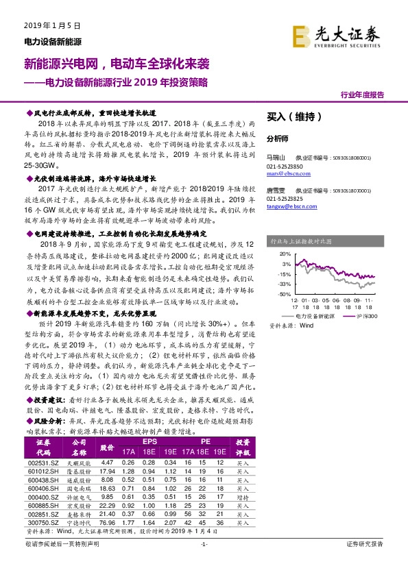 电力设备新能源行业2019年投资策略：新能源兴电网，电动车全球化来袭