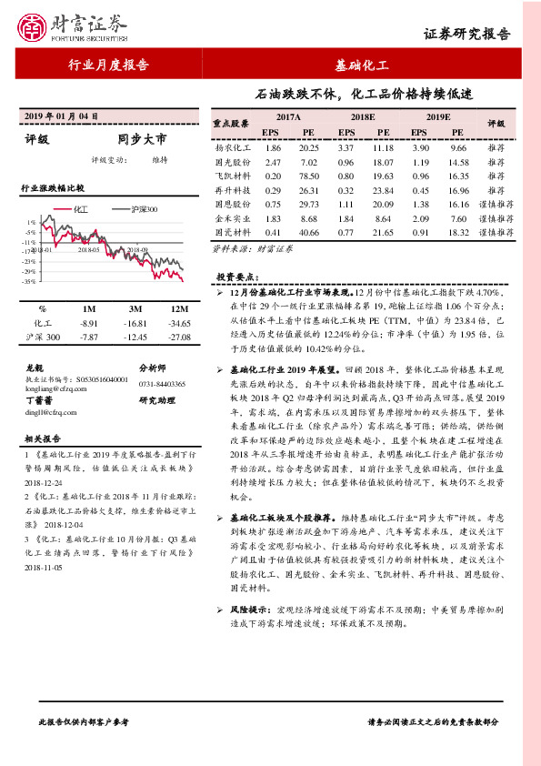 基础化工行业月度报告：石油跌跌不休，化工品价格持续低迷
