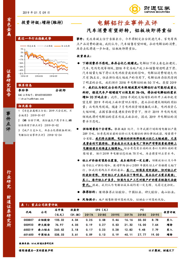 电解铝行业事件点评：汽车消费有望好转，铝板块即将重估