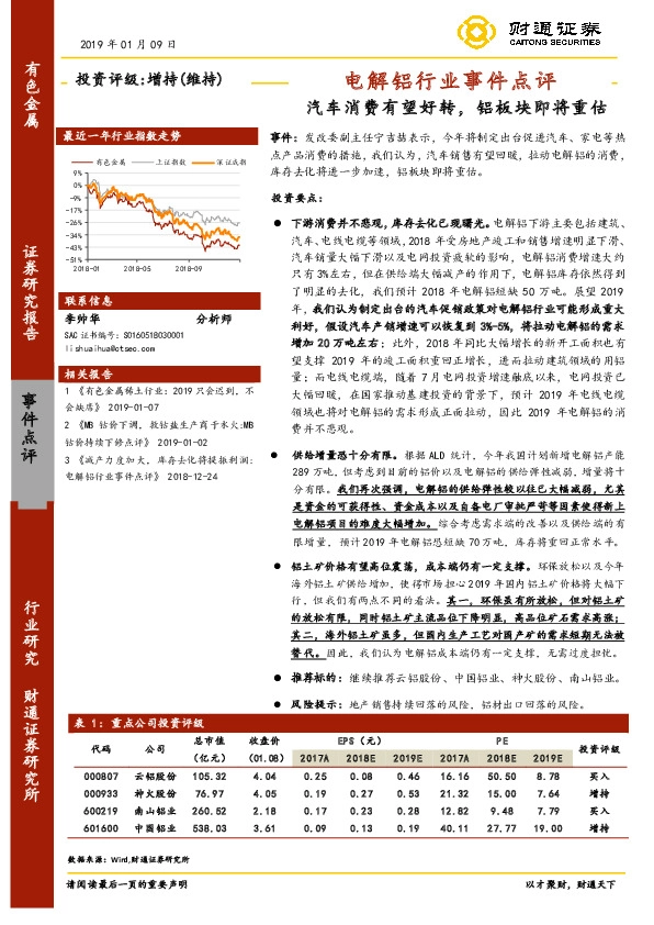 电解铝行业事件点评：汽车消费有望好转，铝板块即将重估