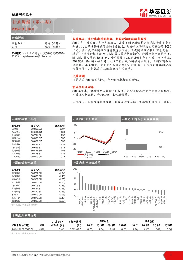 黑色金属行业周报（第一周）