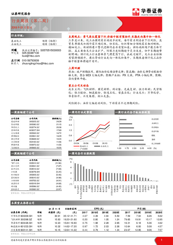 石油化工/基础化工行业周报（第二周）
