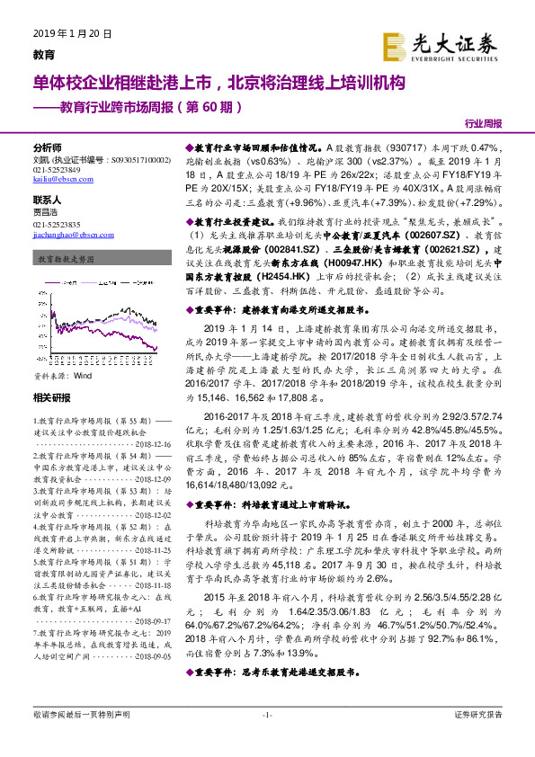 教育行业跨市场周报（第60期）：单体校企业相继赴港上市，北京将治理线上培训机构