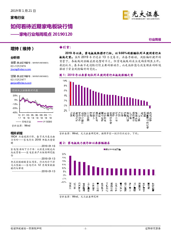 家电行业每周观点 ：如何看待近期家电板块行情