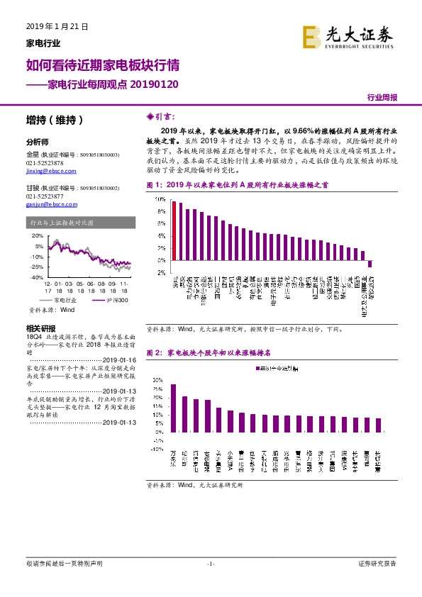 家电行业每周观点 ：如何看待近期家电板块行情