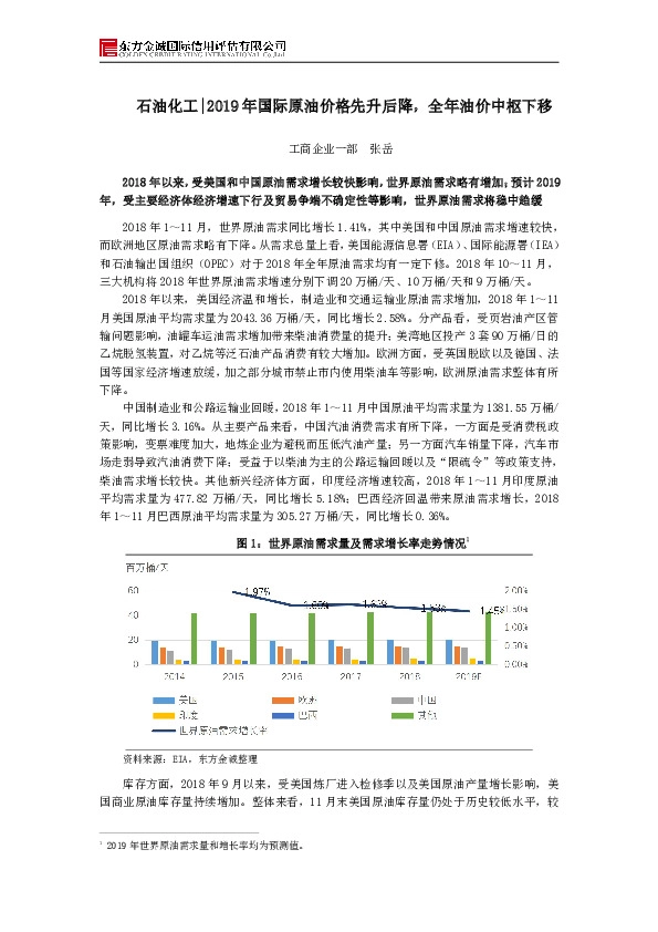 石油化工|2019年国际原油价格先升后降，全年油价中枢下移