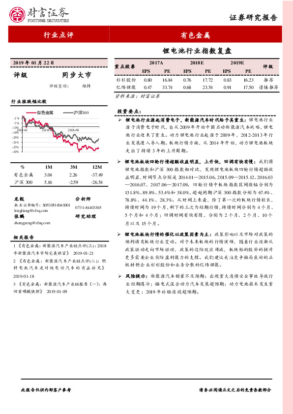 有色金属行业点评：锂电池行业指数复盘