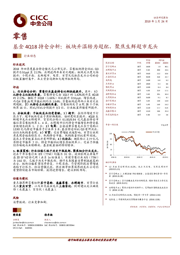 零售基金4Q18持仓分析：板块升温转为超配，聚焦生鲜超市龙头