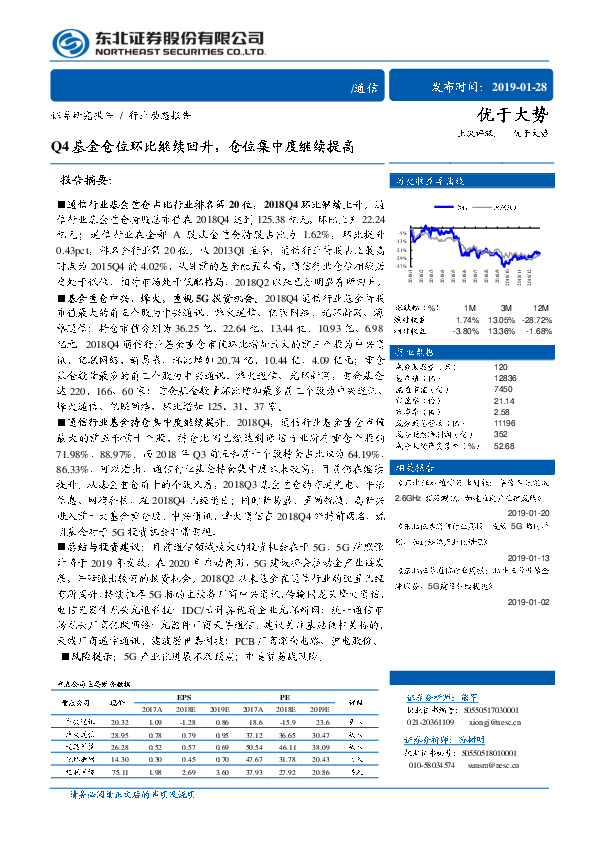 通信行业动态报告：Q4基金仓位环比继续回升，仓位集中度继续提高