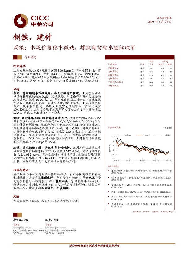 钢铁、建材周报：水泥价格稳中微跌，螺纹期货贴水继续收窄
