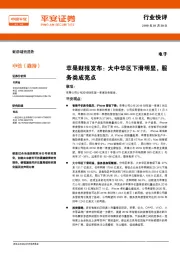 电子：苹果财报发布：大中华区下滑明显，服务类成亮点