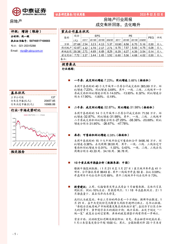 房地产行业周报：成交有所回落，去化略升