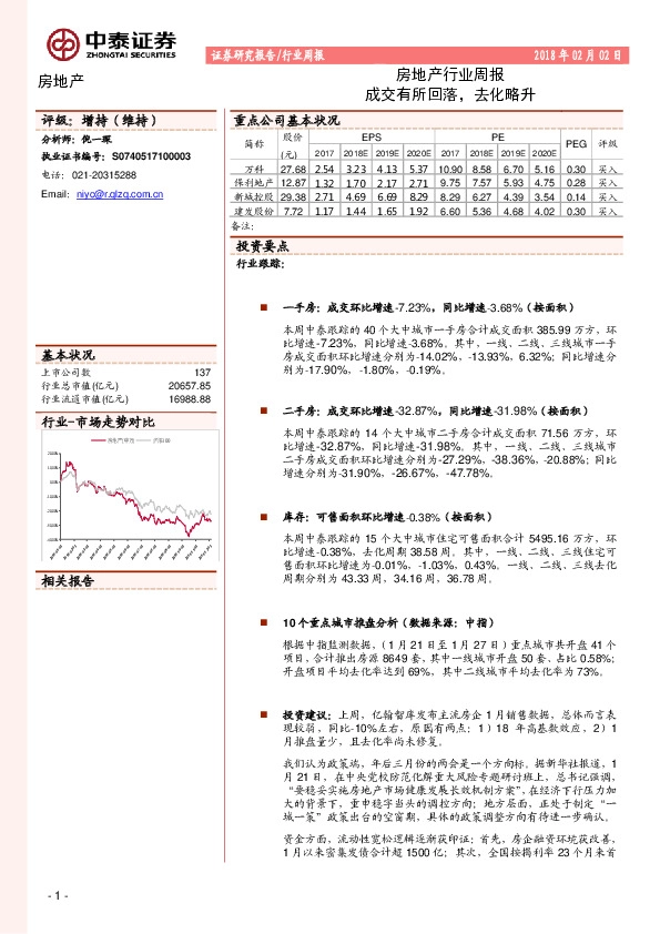 房地产行业周报：成交有所回落，去化略升