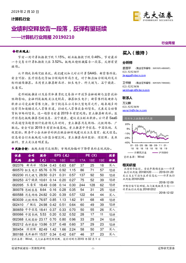 计算机行业周报：业绩利空释放告一段落，反弹有望延续