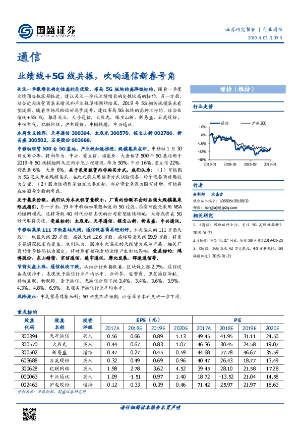 通信行业周报：业绩线+5G线共振，吹响通信新春号角