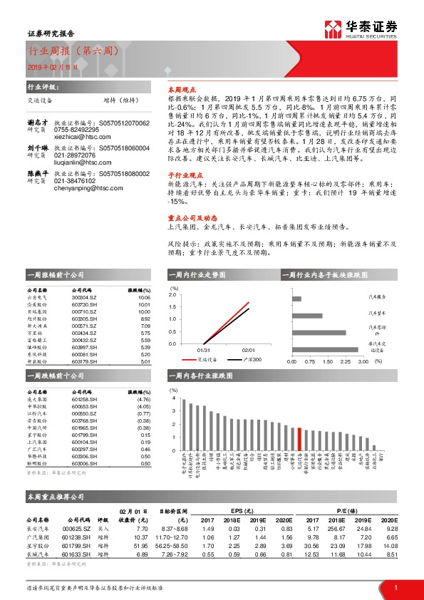 交运设备行业周报（第六周）