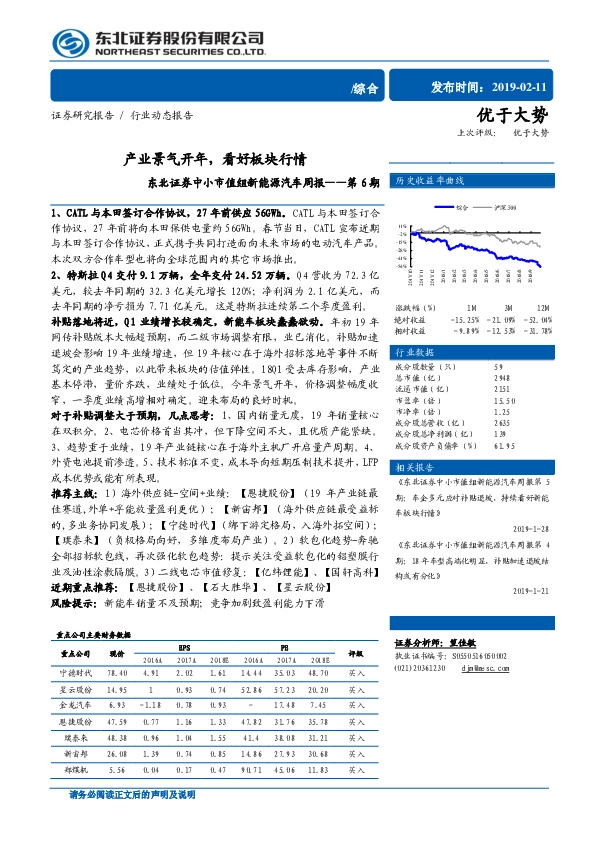 中小市值组新能源汽车周报：产业景气开年，看好板块行情