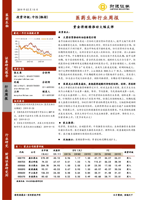 医药生物行业周报：资金将继续推动大幅反弹