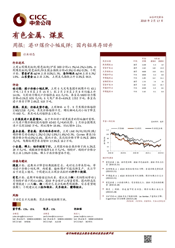 有色金属、煤炭周报：港口煤价小幅反弹；国内铝库存回升