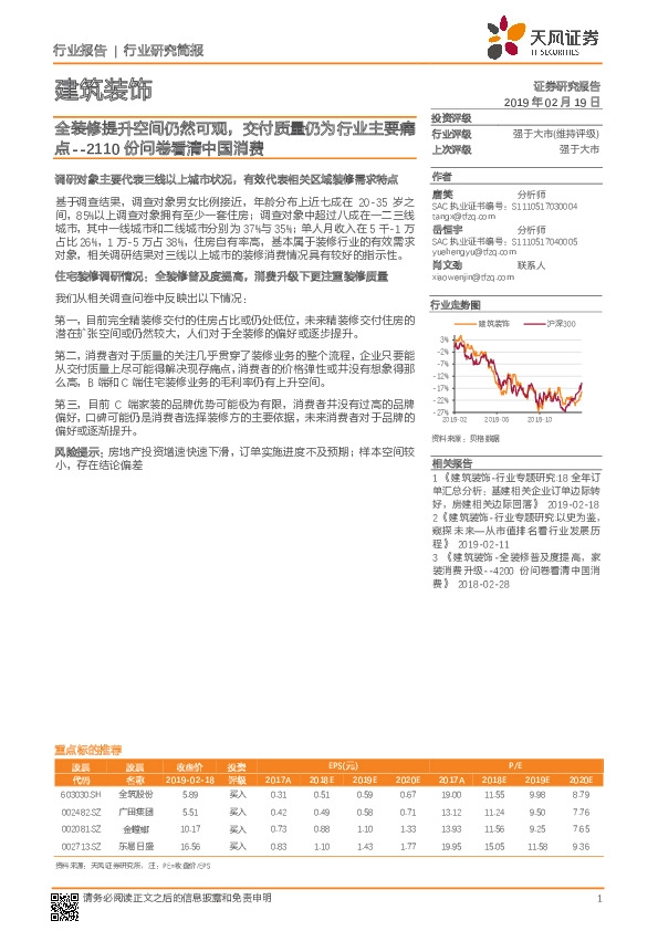 建筑装饰行业研究简报：2110份问卷看清中国消费：全装修提升空间仍然可观，交付质量仍为行业主要痛点