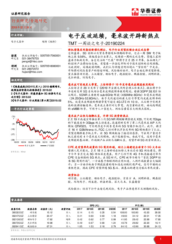 TMT一周谈之电子：电子反攻延续，毫米波开辟新热点