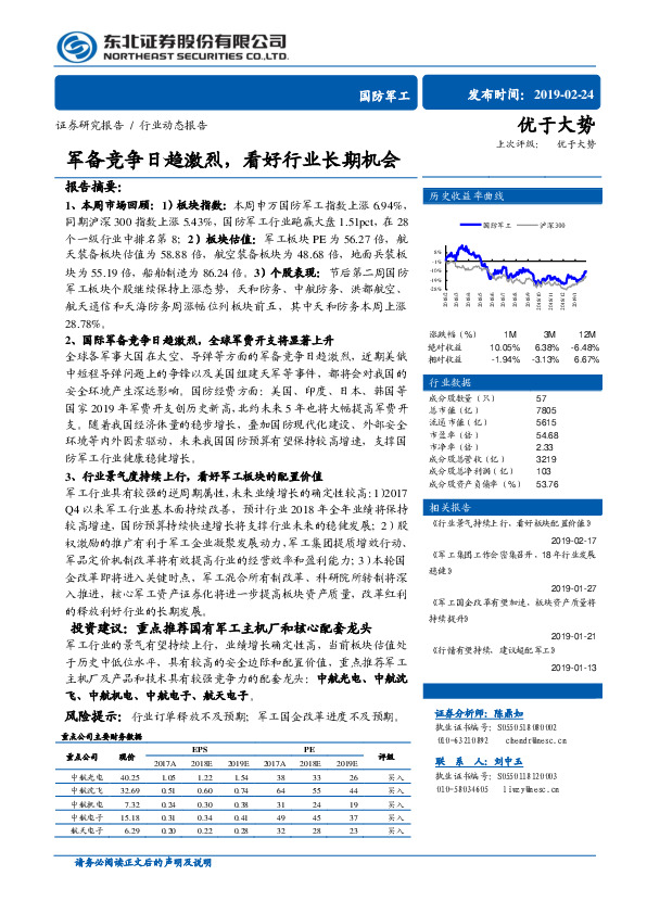 国防军工行业动态报告：军备竞争日趋激烈，看好行业长期机会