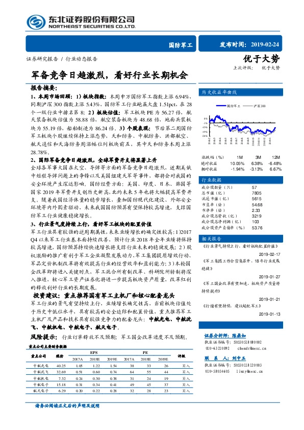 国防军工行业动态报告：军备竞争日趋激烈，看好行业长期机会