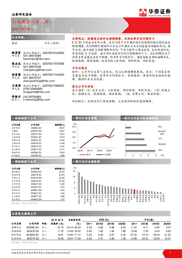 建材行业周报（第八周）