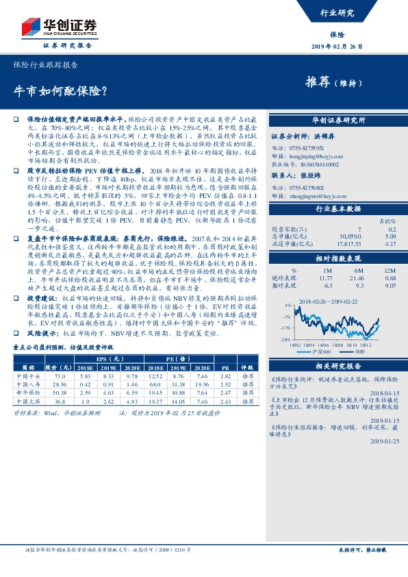 保险行业跟踪报告：牛市如何配保险？