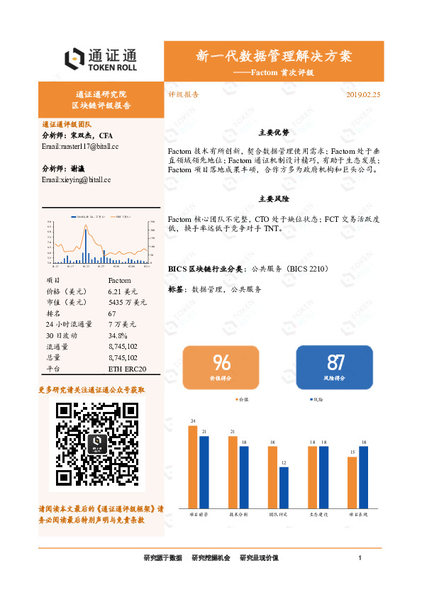 Factom首次评级：新一代数据管理解决方案