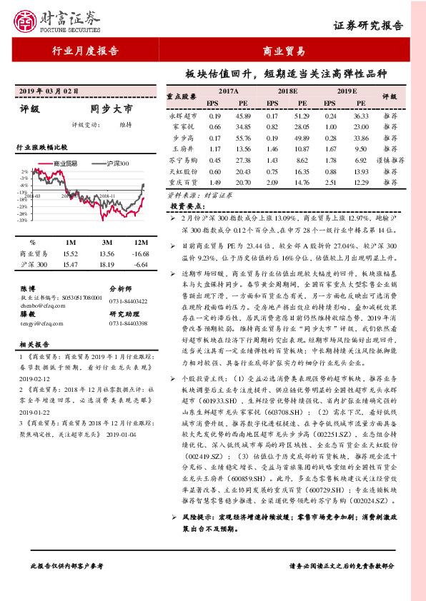 商业贸易行业月度报告：板块估值回升，短期适当关注高弹性品种