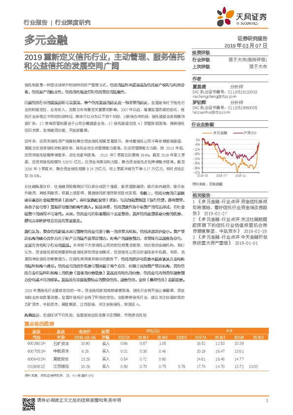 多元金融行业深度研究：2019重新定义信托行业，主动管理、服务信托和公益信托的发展空间广阔