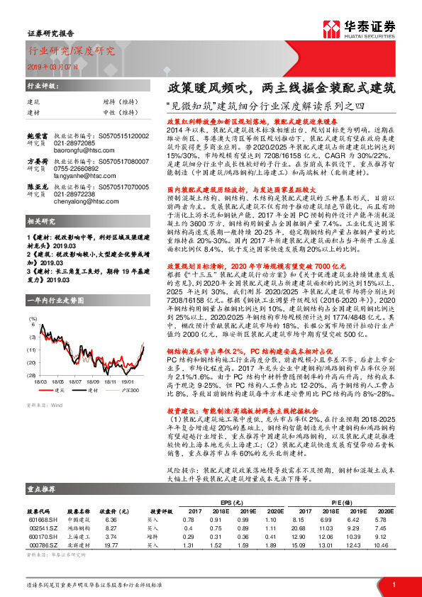 “见微知筑”建筑细分行业深度解读系列之四：政策暖风频吹，两主线掘金装配式建筑